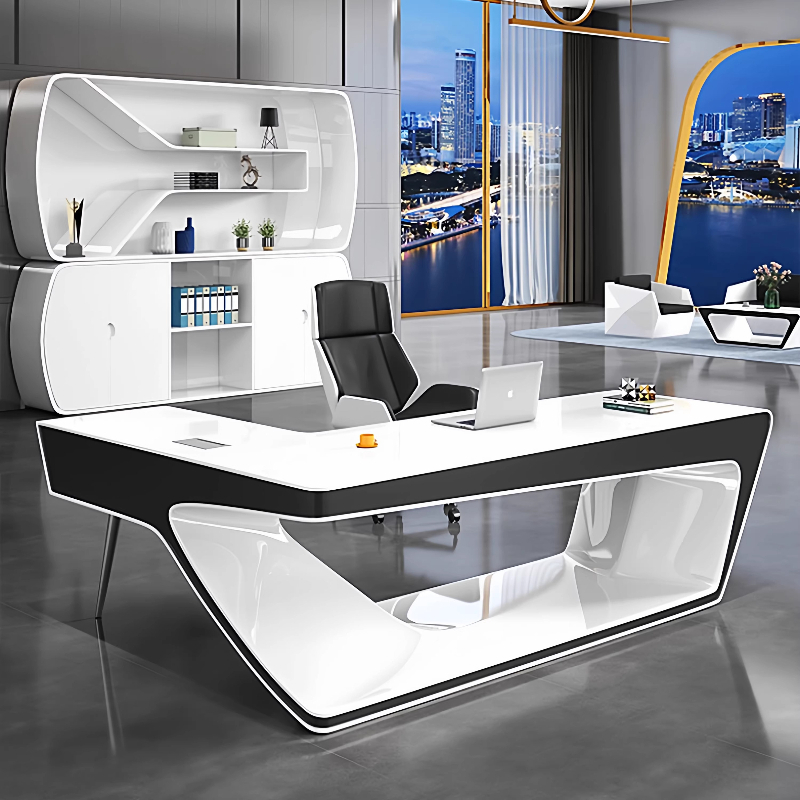 Office Tech Design - Moderner, minimalistischer L-förmiger Design-Gaming-Schreibtisch mit futuristischem