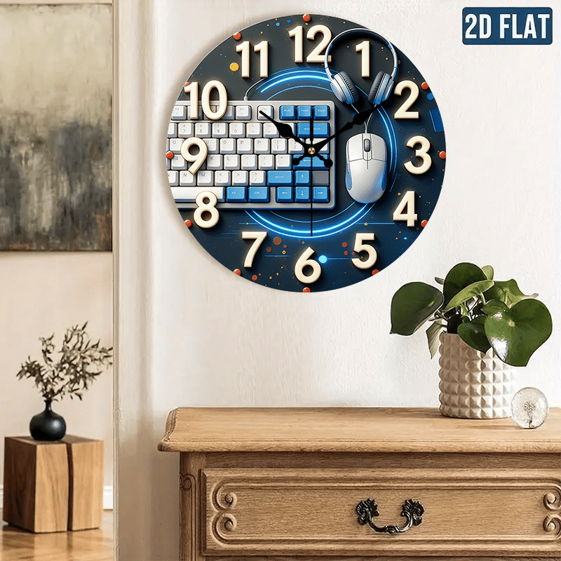 Tech Office Wall - 2D-Flach, 1 Stück, Tech-Style Holz-Wanduhr, Essentielle
