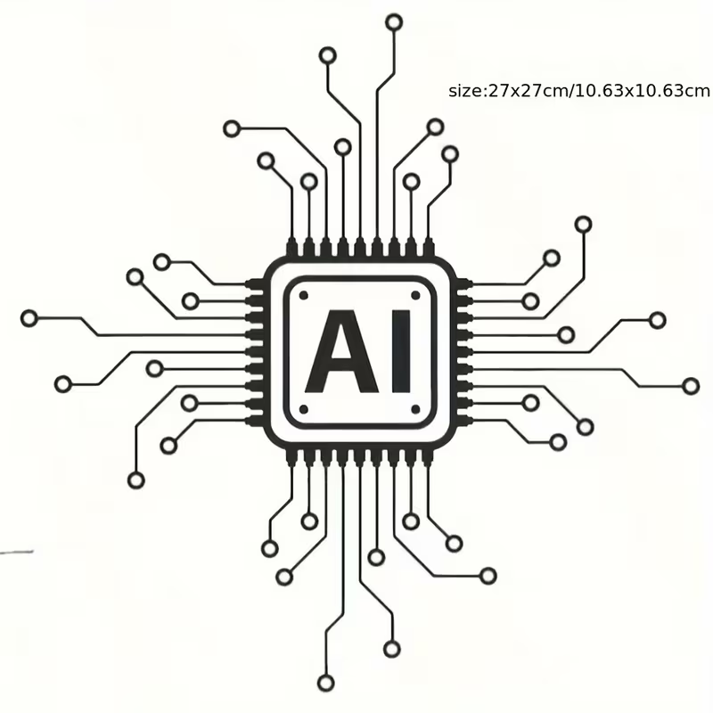 Tech Office Wall - AI-Technologie Leiterplatten-Vinyl-Wandaufkleber - Cartoon-Stil Glänzender Selbstklebender