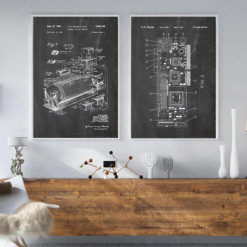 6-teiliges Vintage-Computer-Pa – Tech Office Wall Bewertung und Preis