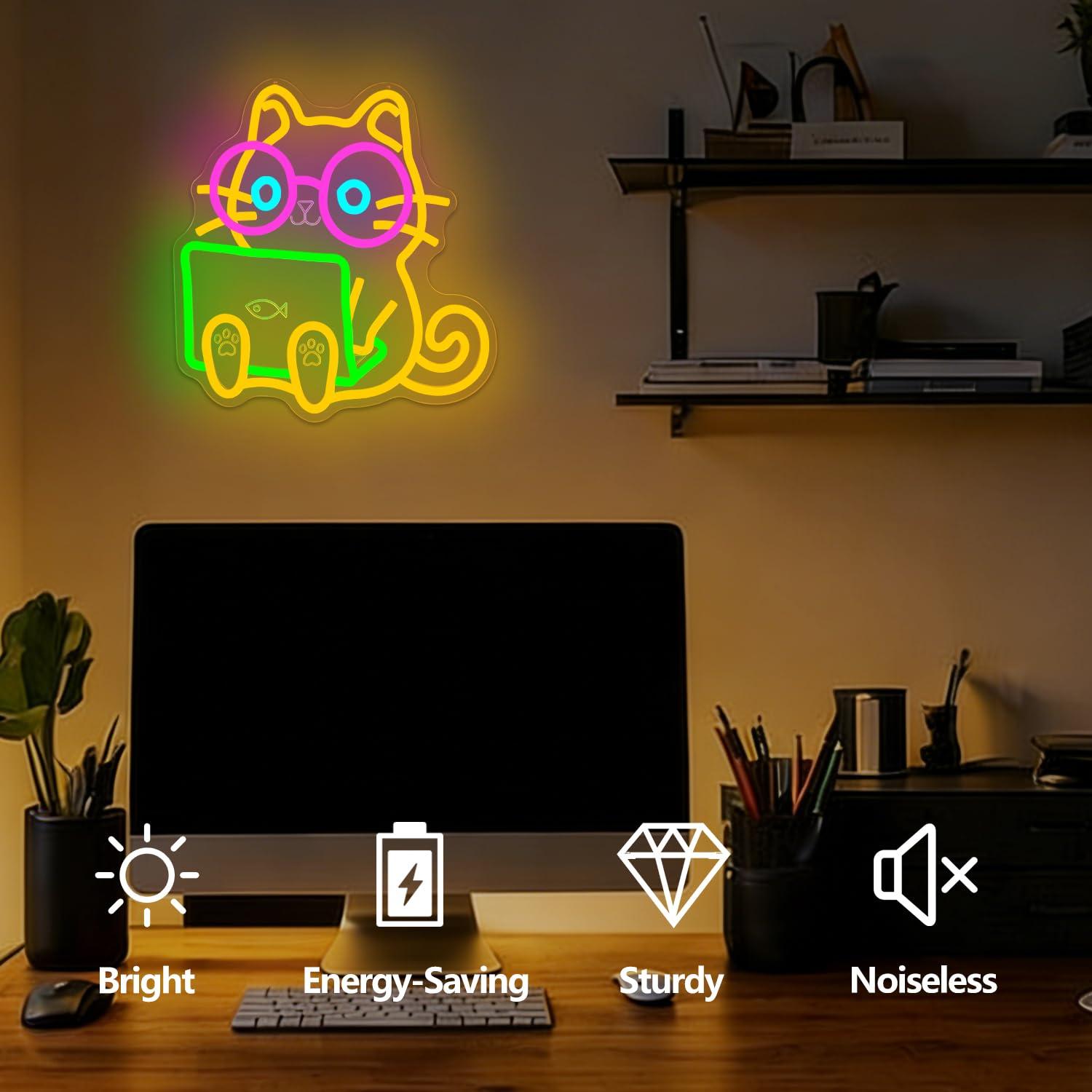 Katzen-Laptop-Neon-Schild, USB – Tech Office Wall Bewertung und Preis
