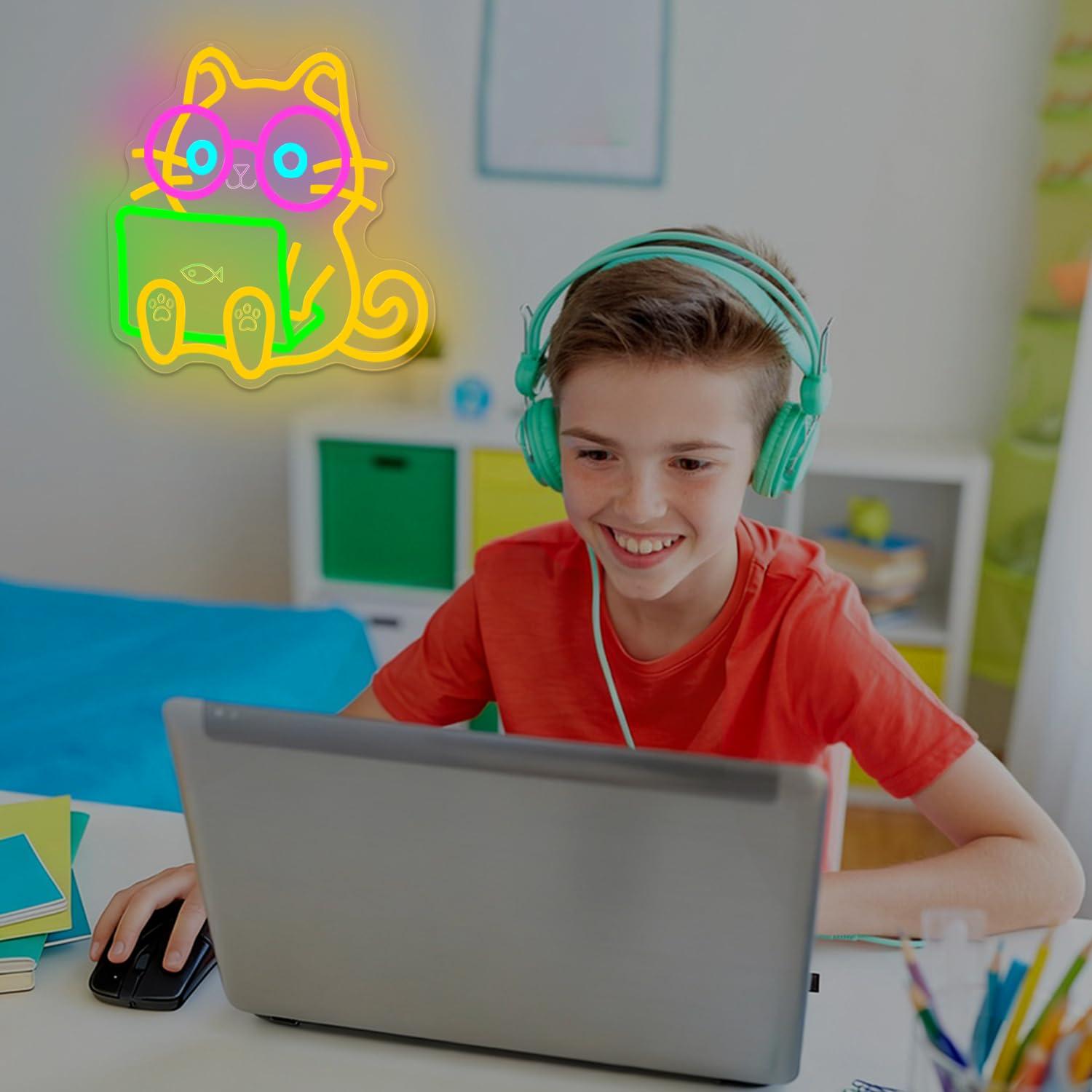 Katzen-Laptop-Neon-Schild, USB – Tech Office Wall Bewertung und Preis